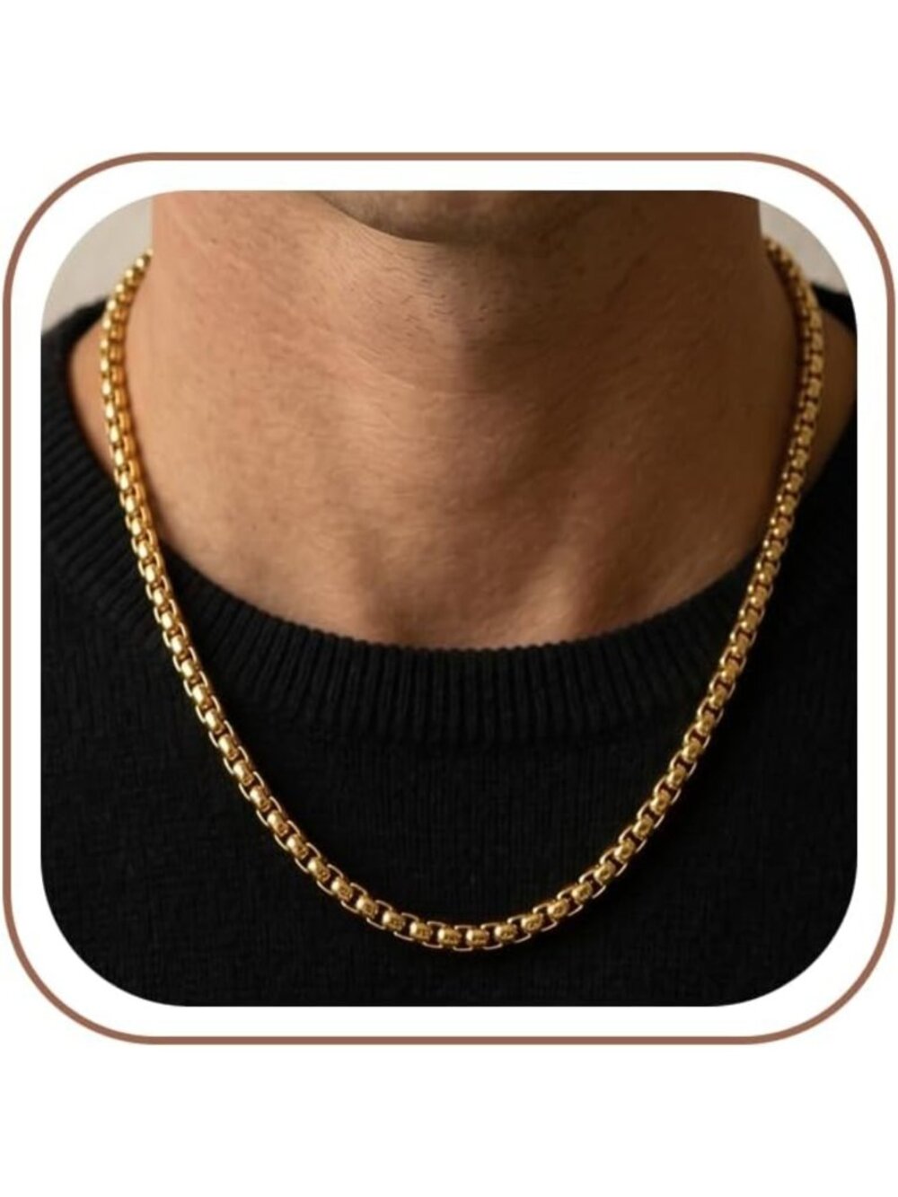 Tarnish-Resistant Solid Stainless Steel Box Chain Necklace for Men, 18-24 Inch